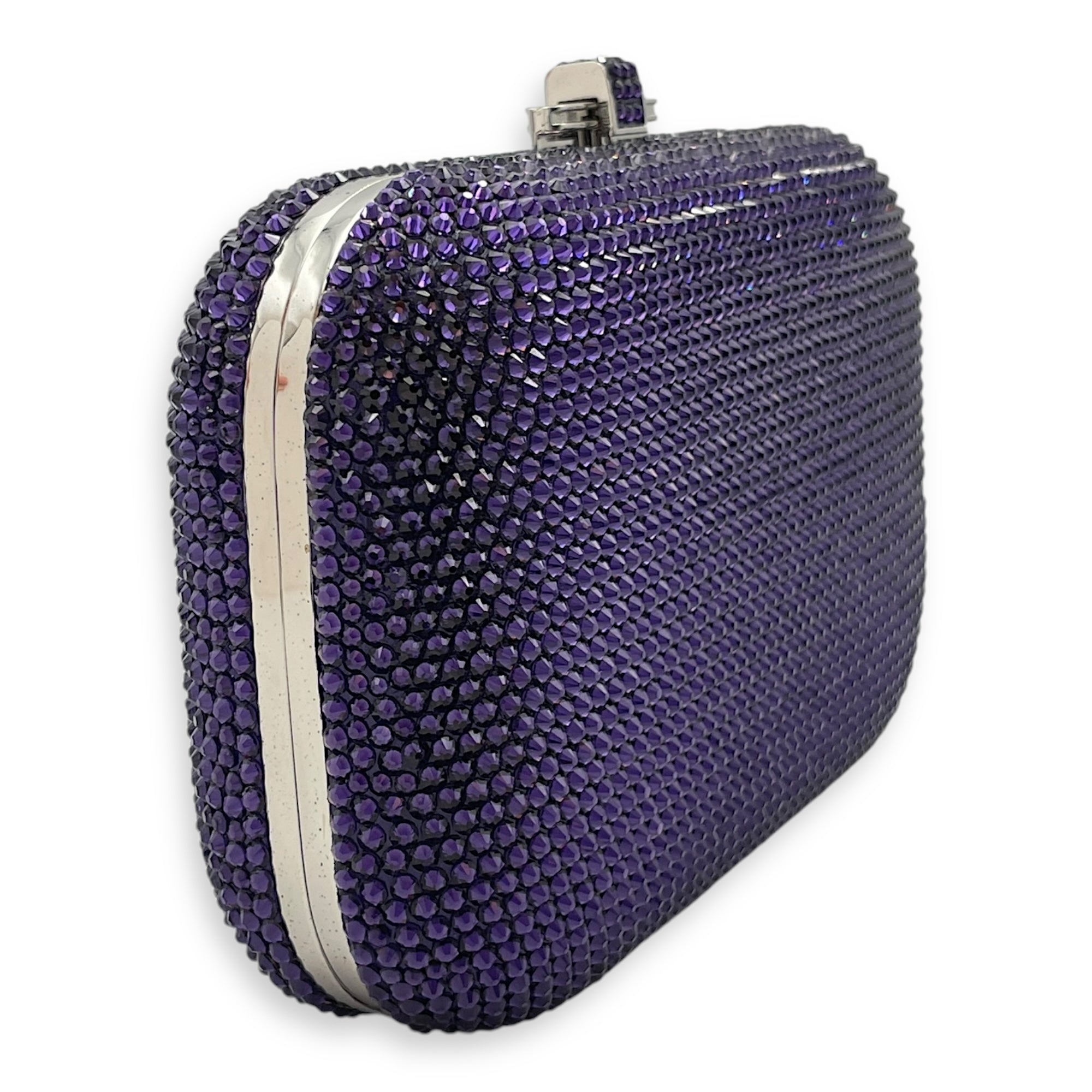 Box Slide Lock 16x10x4cm Purple Clutch in Crystals/Calf, Silver hardware