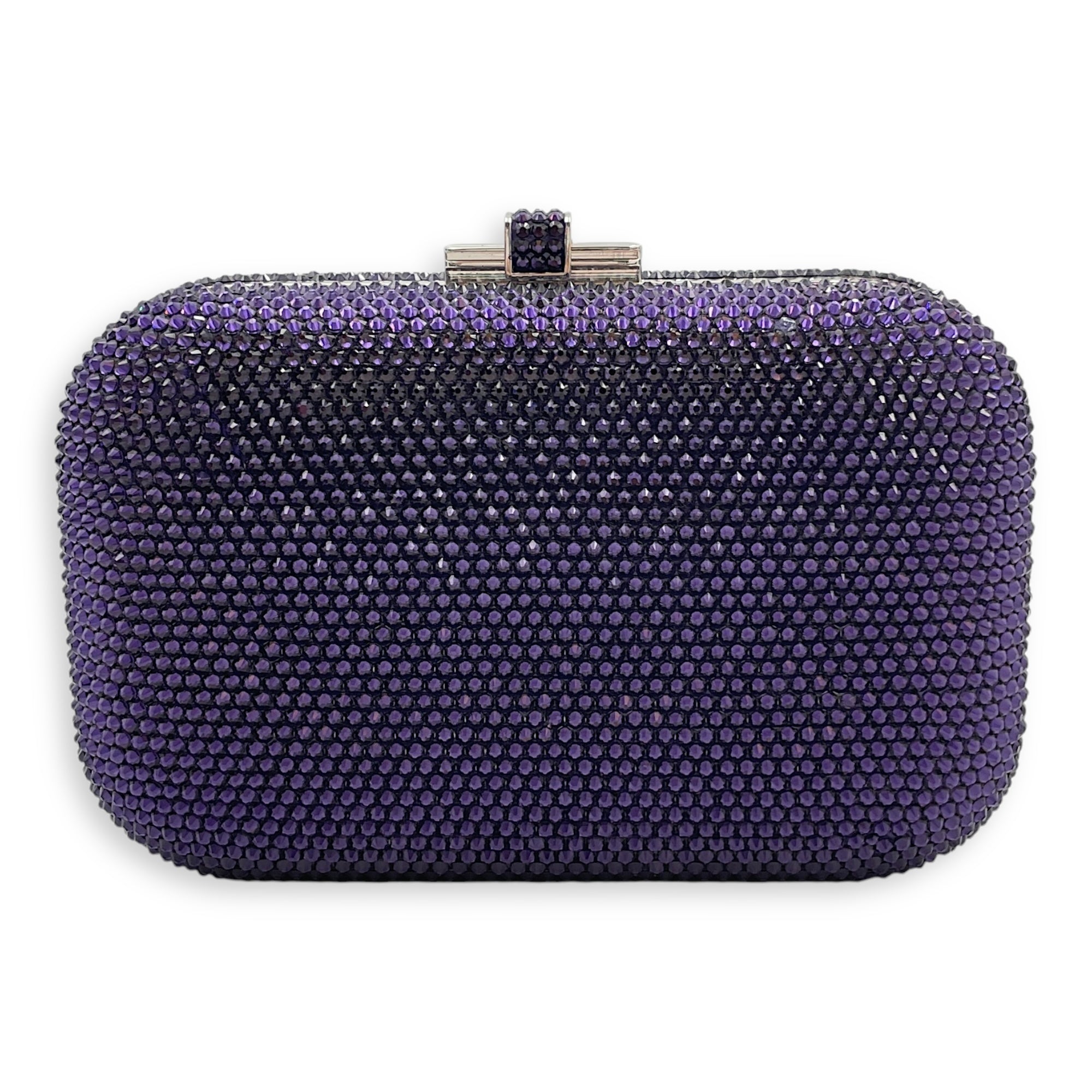 Box Slide Lock 16x10x4cm Purple Clutch in Crystals/Calf, Silver hardware