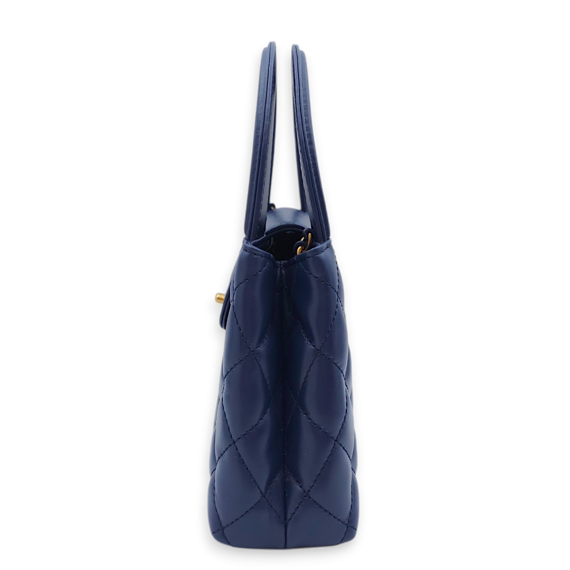 Kelly 19x12x5cm Blue Top Handle Bag in Shiny Calf, Gold hardware