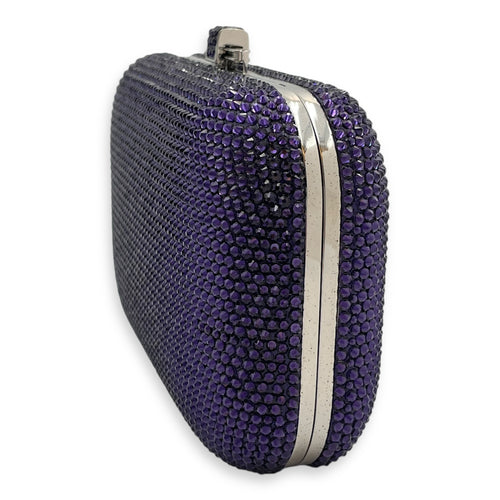 Box Slide Lock 16x10x4cm Purple Clutch in Crystals/Calf, Silver hardware