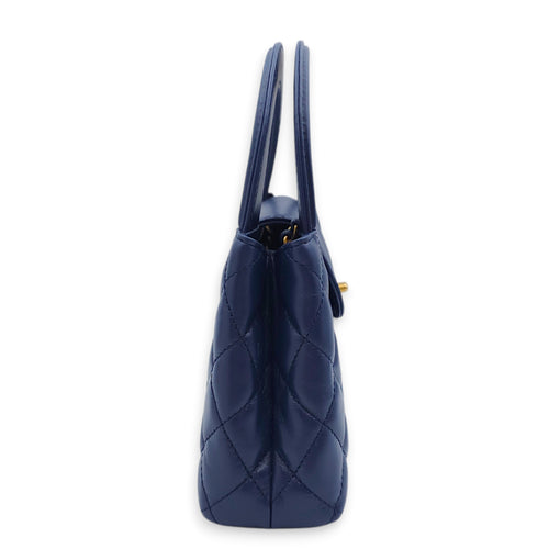 Kelly 19x12x5cm Blue Top Handle Bag in Shiny Calf, Gold hardware