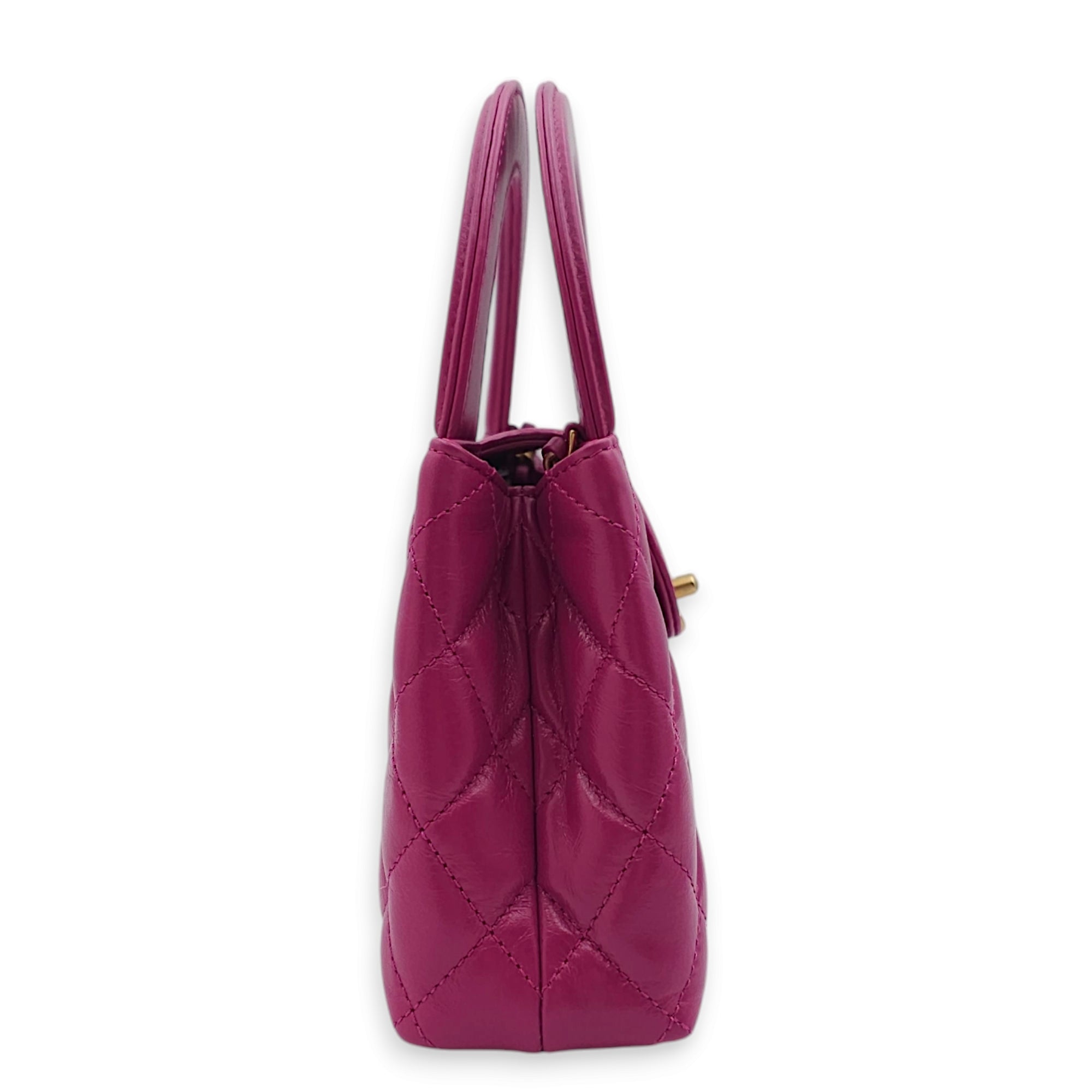 Kelly 19cm Magenta Top Handle Bag in Shiny Calf, Gold hardware