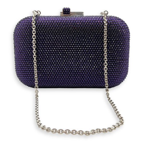 Box Slide Lock 16x10x4cm Purple Clutch in Crystals/Calf, Silver hardware