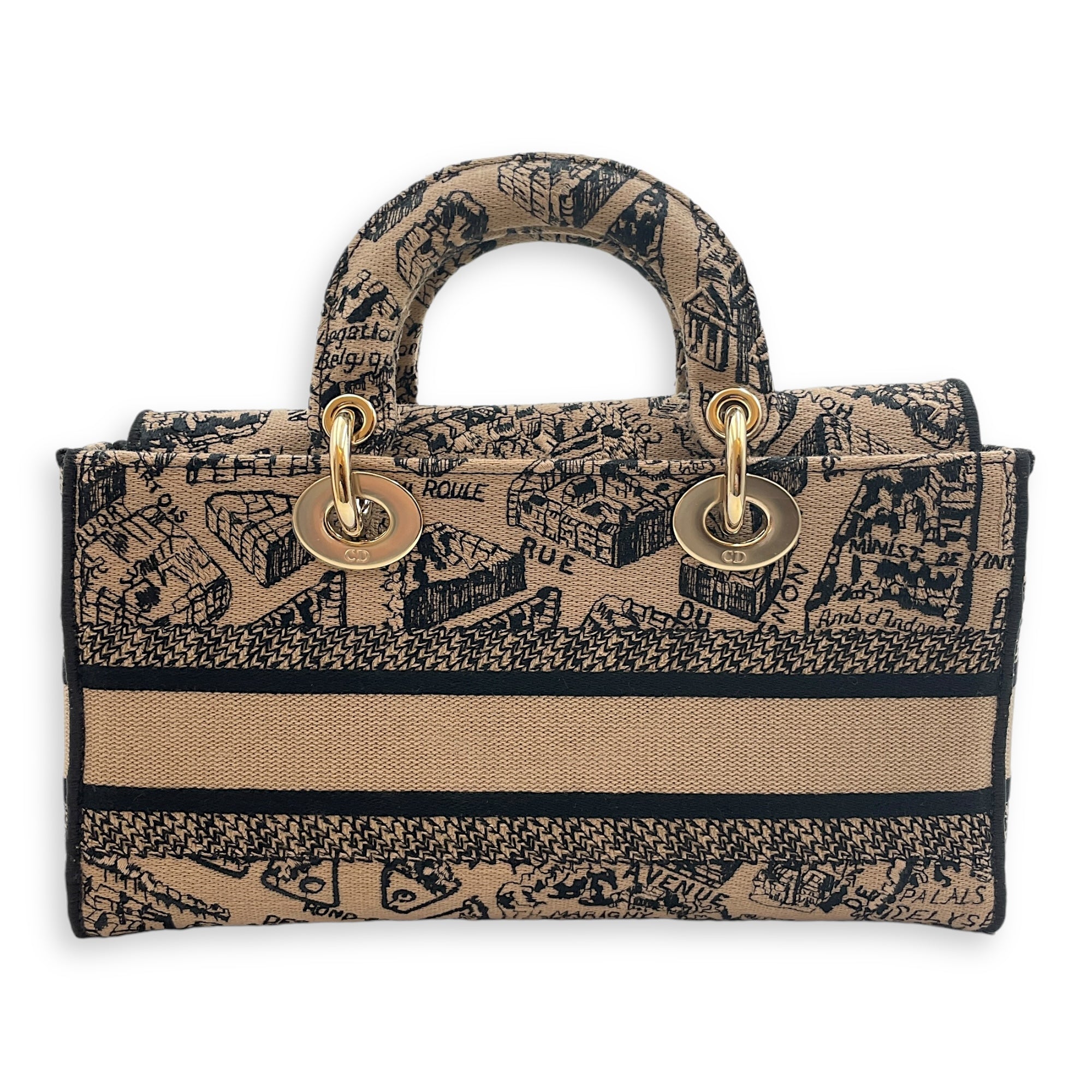 Lady D-Joy Plan de Paris Medium Brown/Black Top Handle Bag in Jacquard, Gold hardware