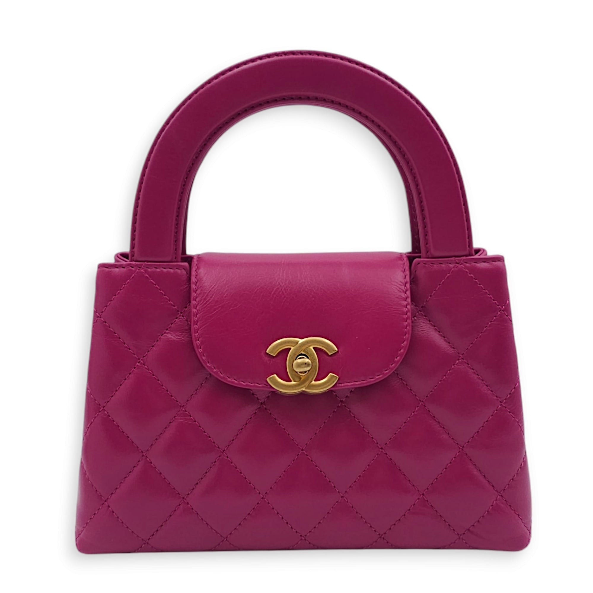 Kelly 19cm Magenta Top Handle Bag in Shiny Calf, Gold hardware