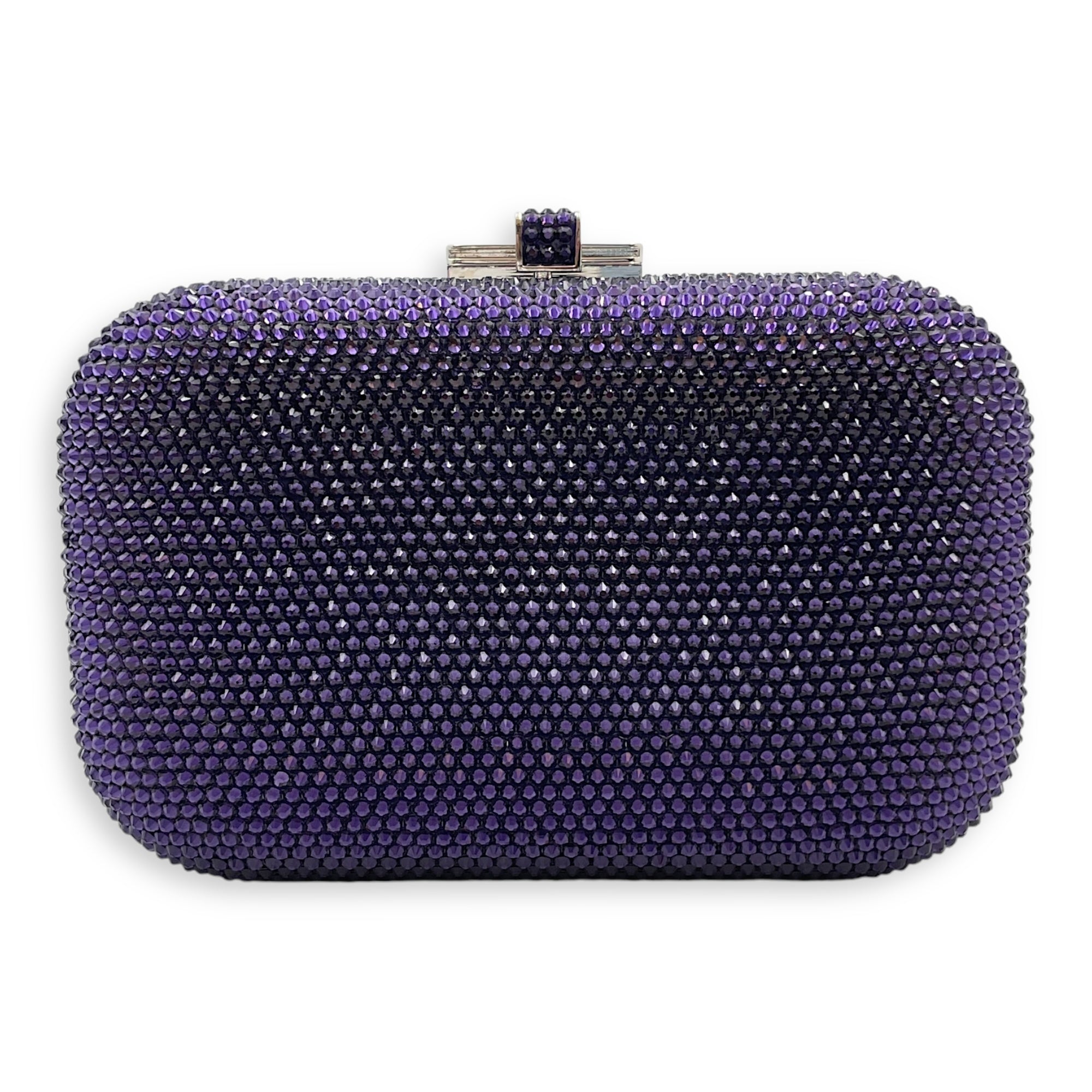 Box Slide Lock 16x10x4cm Purple Clutch in Crystals/Calf, Silver hardware