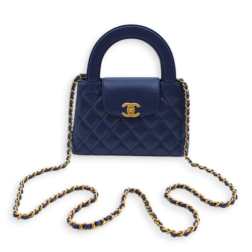 Kelly 19x12x5cm Blue Top Handle Bag in Shiny Calf, Gold hardware