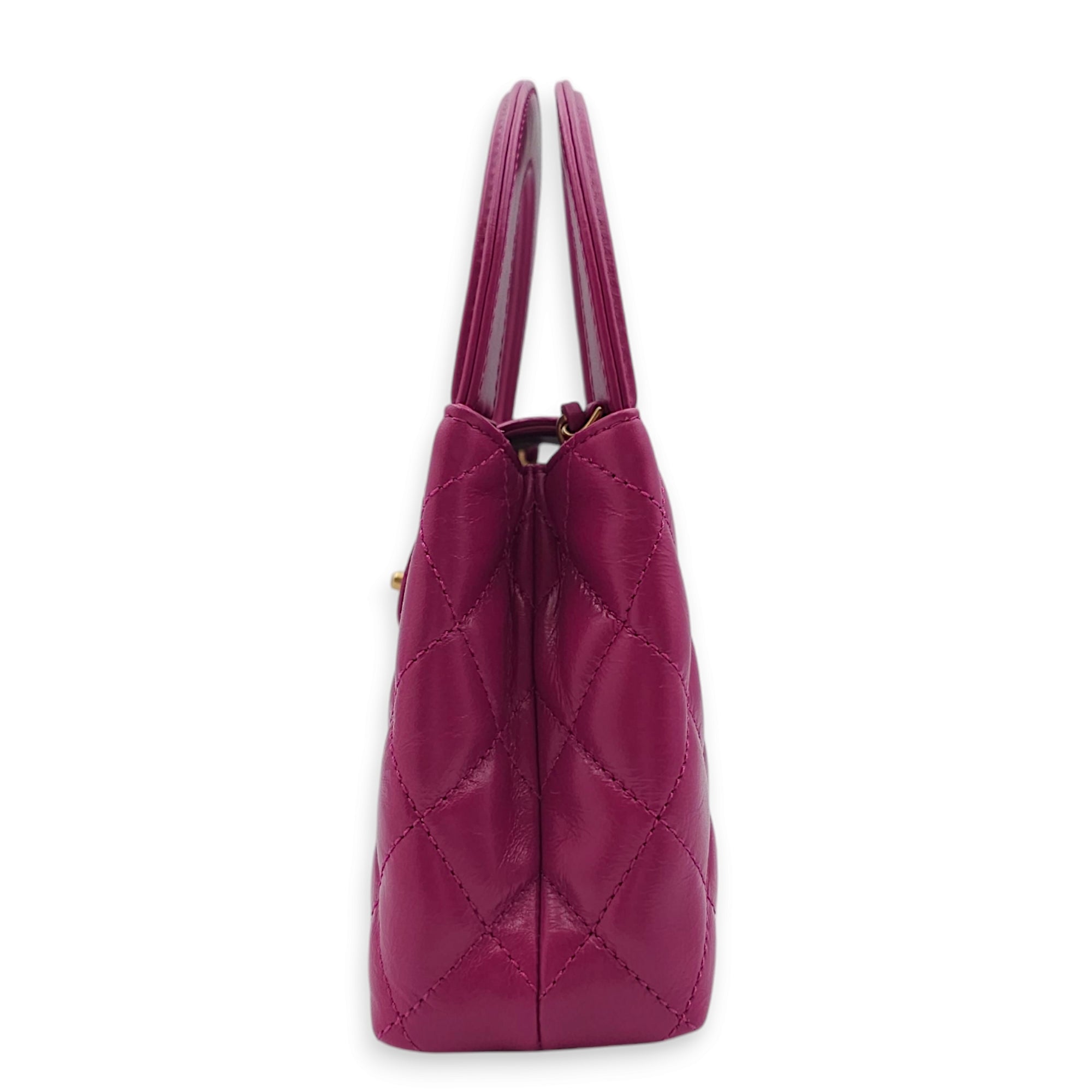 Kelly 19cm Magenta Top Handle Bag in Shiny Calf, Gold hardware