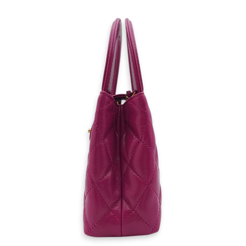 Kelly 19cm Magenta Top Handle Bag in Shiny Calf, Gold hardware