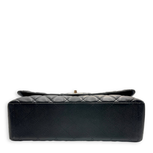 Classic Double Flap Maxi Black Shoulder Bag in Caviar Leather, Silver hardware