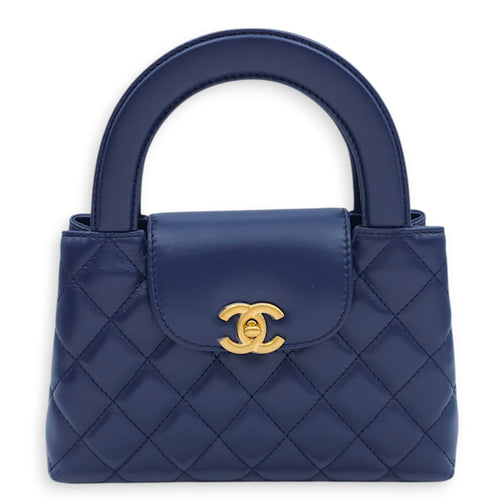 Kelly 19x12x5cm Blue Top Handle Bag in Shiny Calf Gold hardware CL2411-7205 1