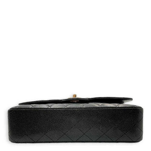 Classic Double Flap Medium Black Shoulder Bag in Caviar Leather, Silver hardware