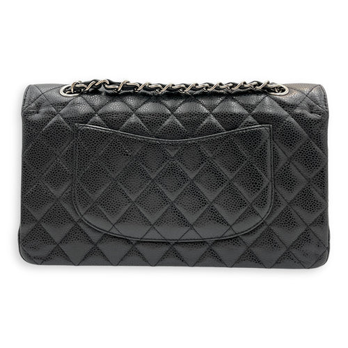 Classic Double Flap Medium Black Shoulder Bag in Caviar Leather, Silver hardware