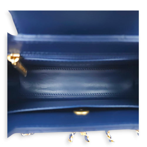 Kelly 19x12x5cm Blue Top Handle Bag in Shiny Calf Gold hardware CL2411-7205 6