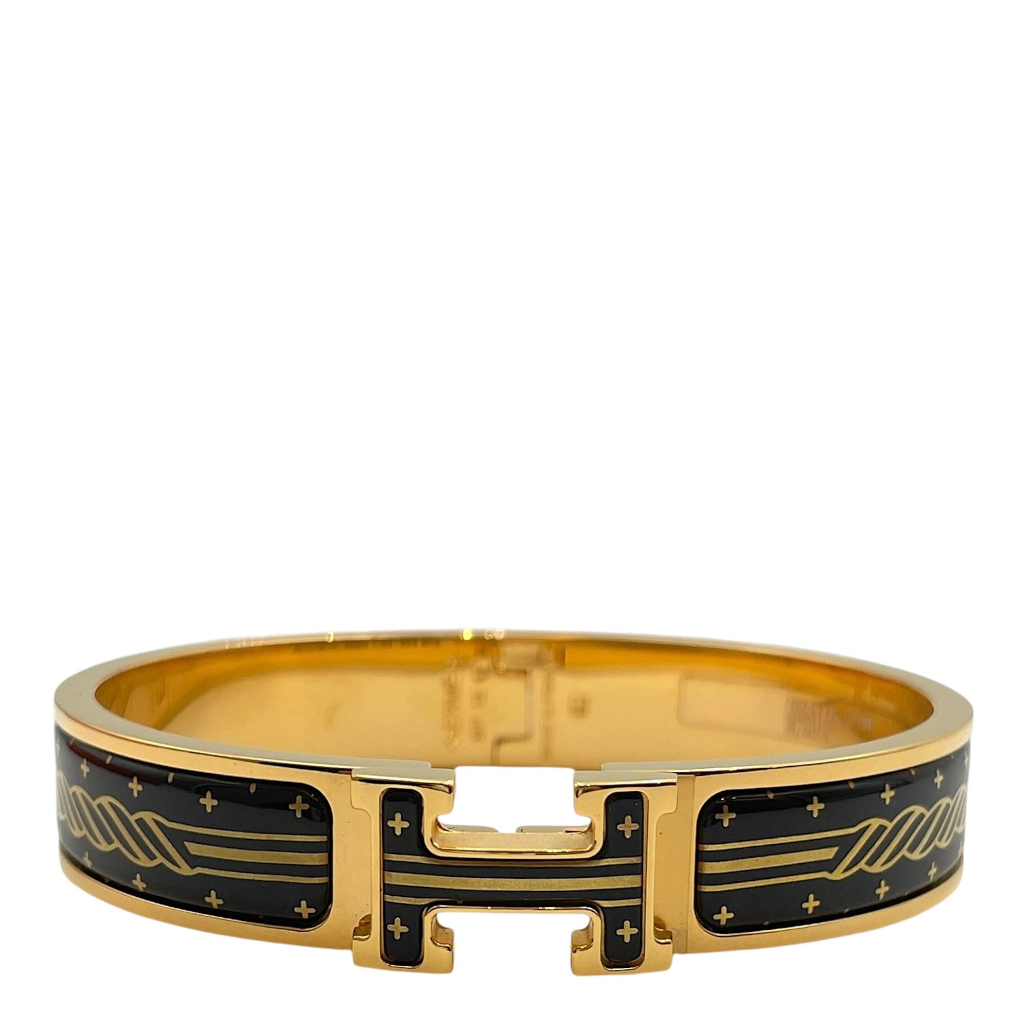 Quadrige Clic H GM Black Bracelet, Gold hardware