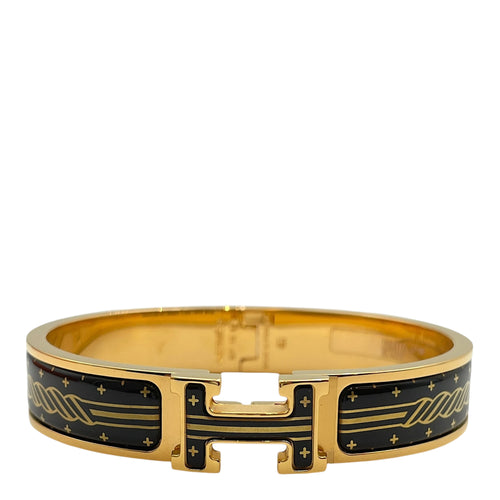 Quadrige Clic H GM Black Bracelet, Gold hardware