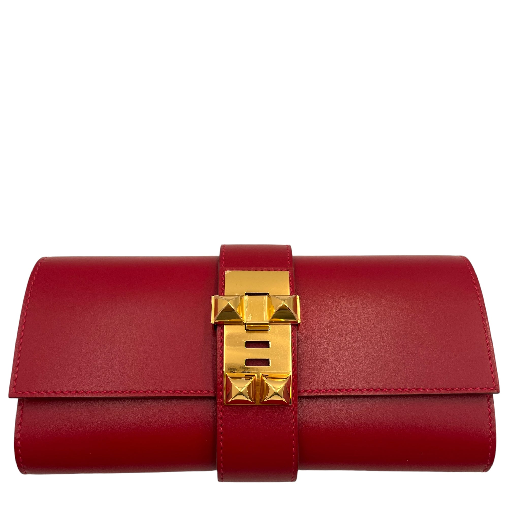 Medor Clutch Rouge Vif Clutch in Tadelakt, Gold hardware