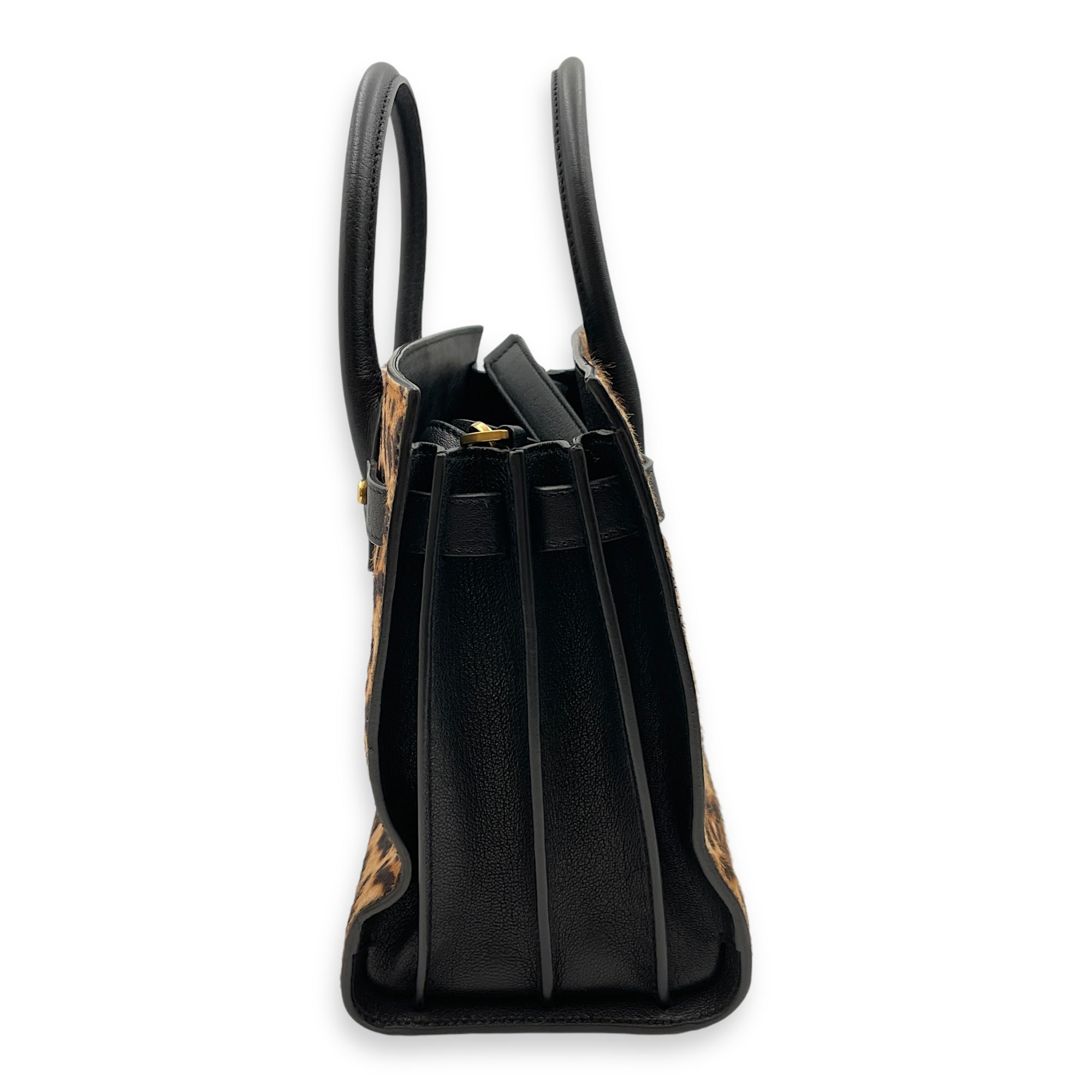 Sac de Jour Baby Leopard Print, Black Shoulder Bag in Pony Hair, Calf, Gold hardware