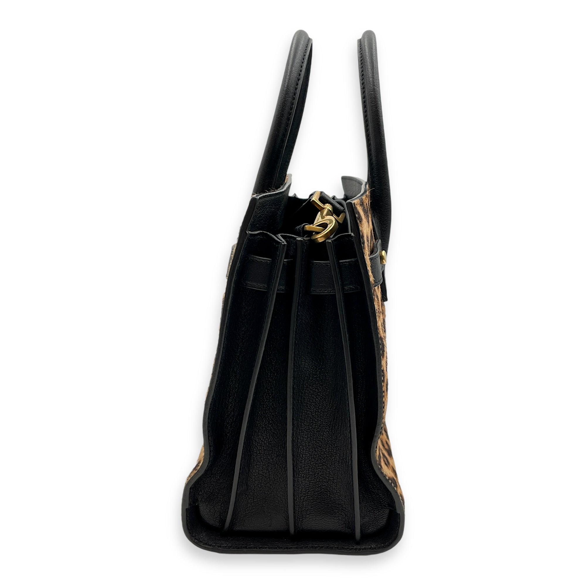 Sac de Jour Baby Leopard Print, Black Shoulder Bag in Pony Hair, Calf, Gold hardware