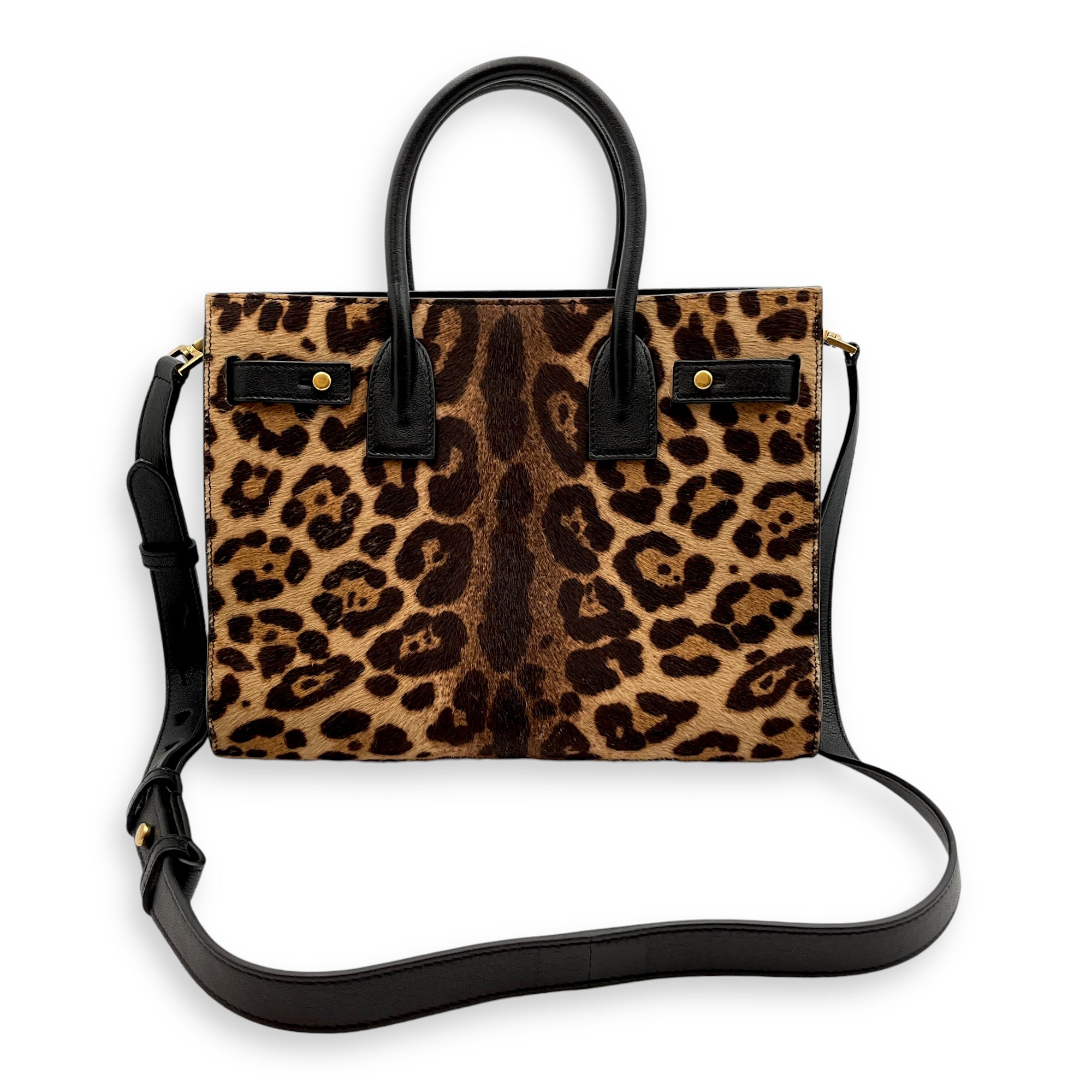 Sac de Jour Baby Leopard Print, Black Shoulder Bag in Pony Hair, Calf, Gold hardware