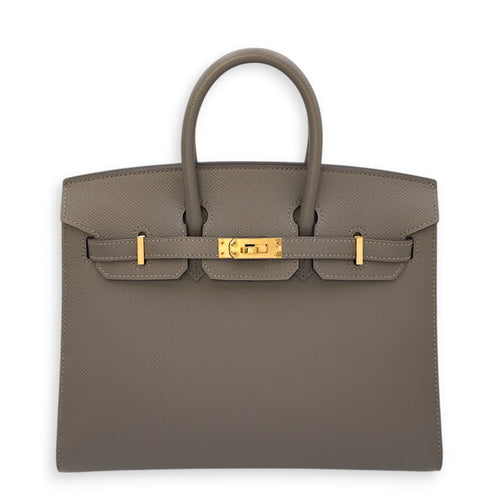 Sellier Birkin 25 Gris Meyer in Epsom, Gold hardware