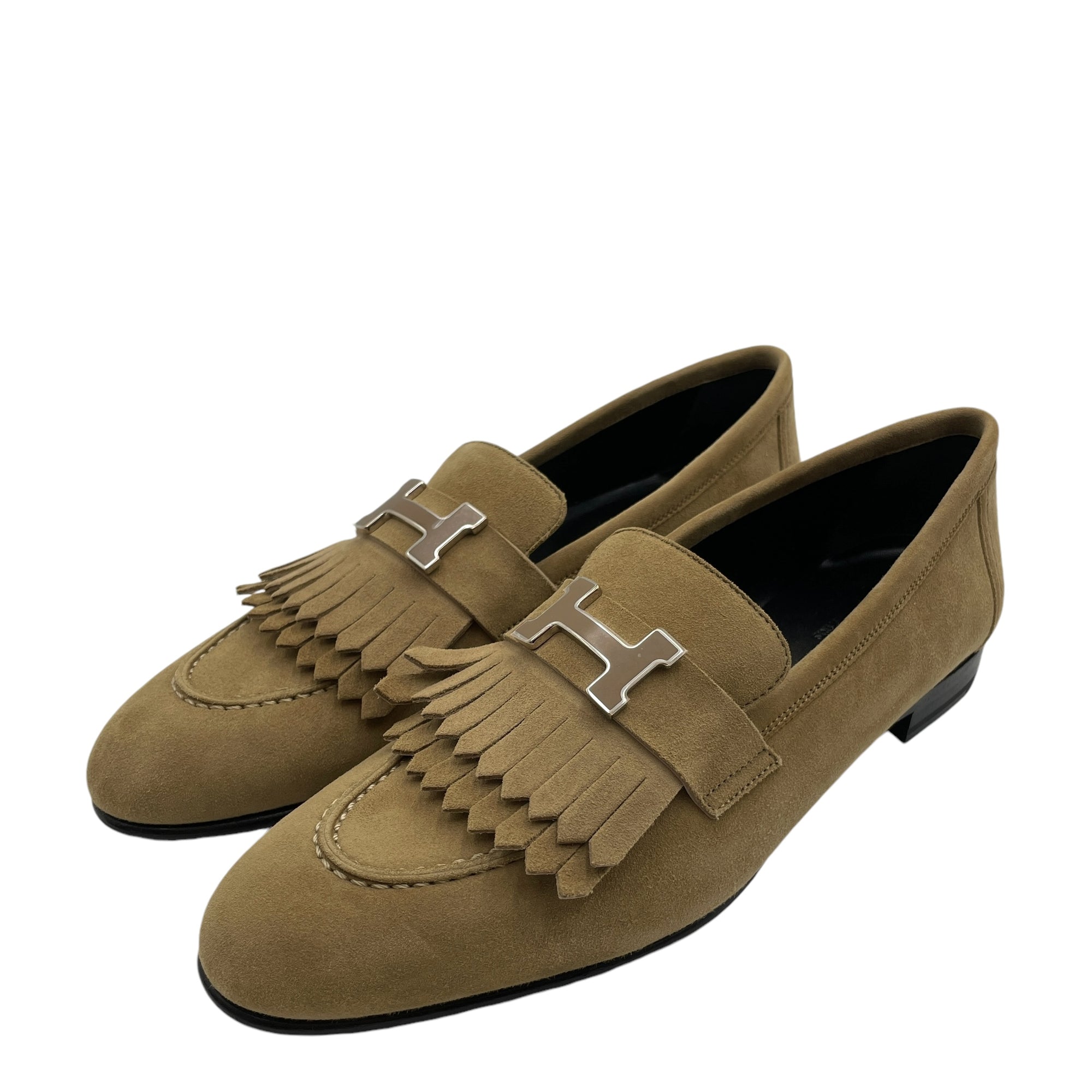 Paris Loafer 38 Beige Nude Shoes in Suede, Enamel hardware