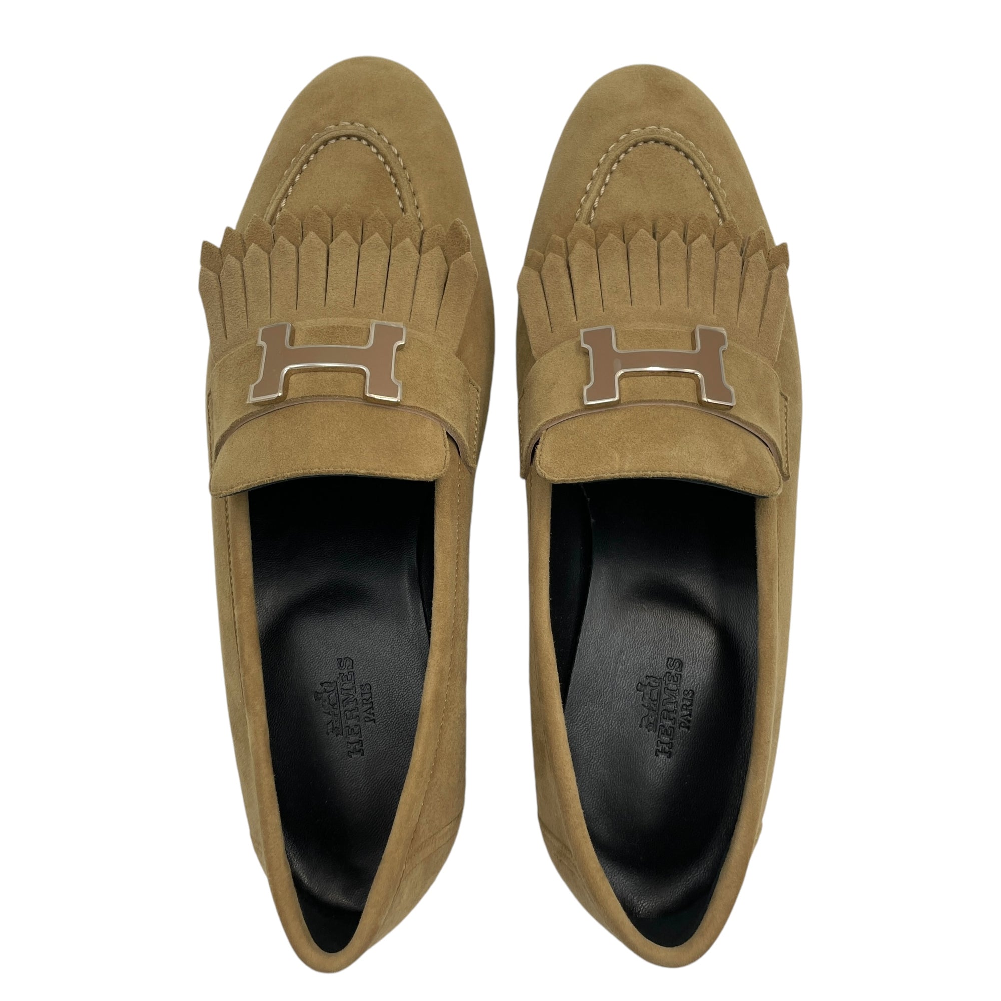 Paris Loafer 38 Beige Nude Shoes in Suede, Enamel hardware