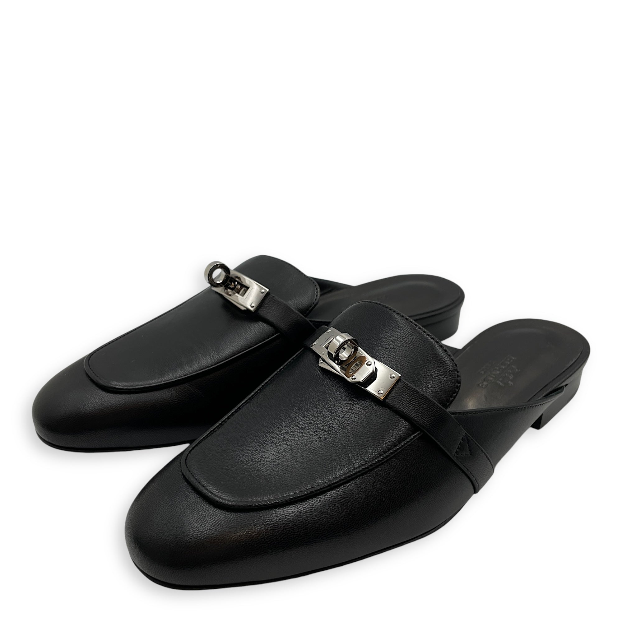 Oz Mules 36.5 Black Shoes in Calfskin, Palladium hardware