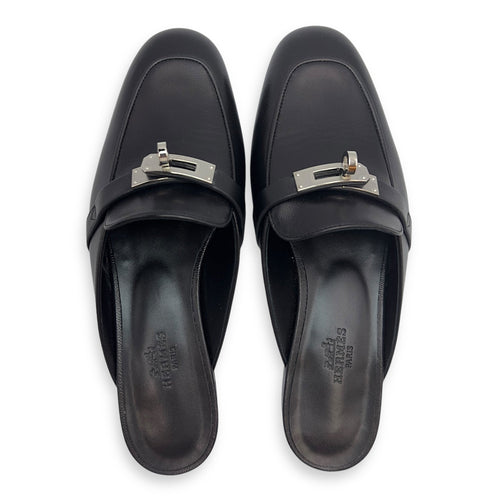 Oz Mule 36.5 Black Shoes in Nappa Palladium hardware