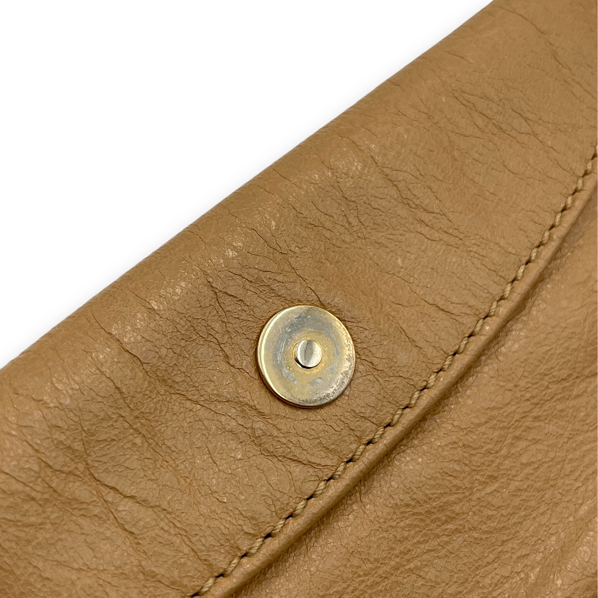 Small Studs Envelop Clutch Beige Clutch in Distressed Leather, Gold hardware