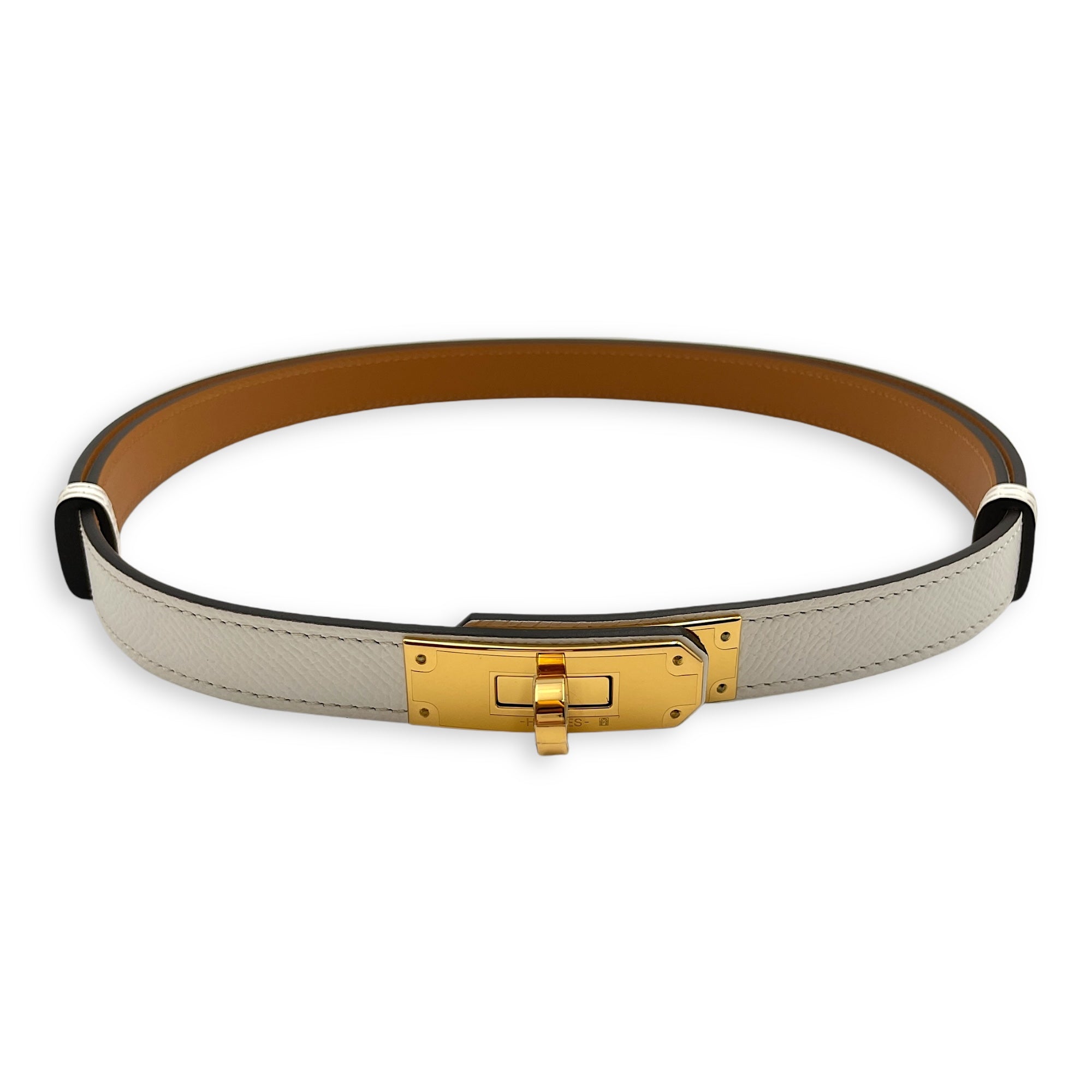 Kelly 18 Blanc Belt in Epsom, Gold hardware