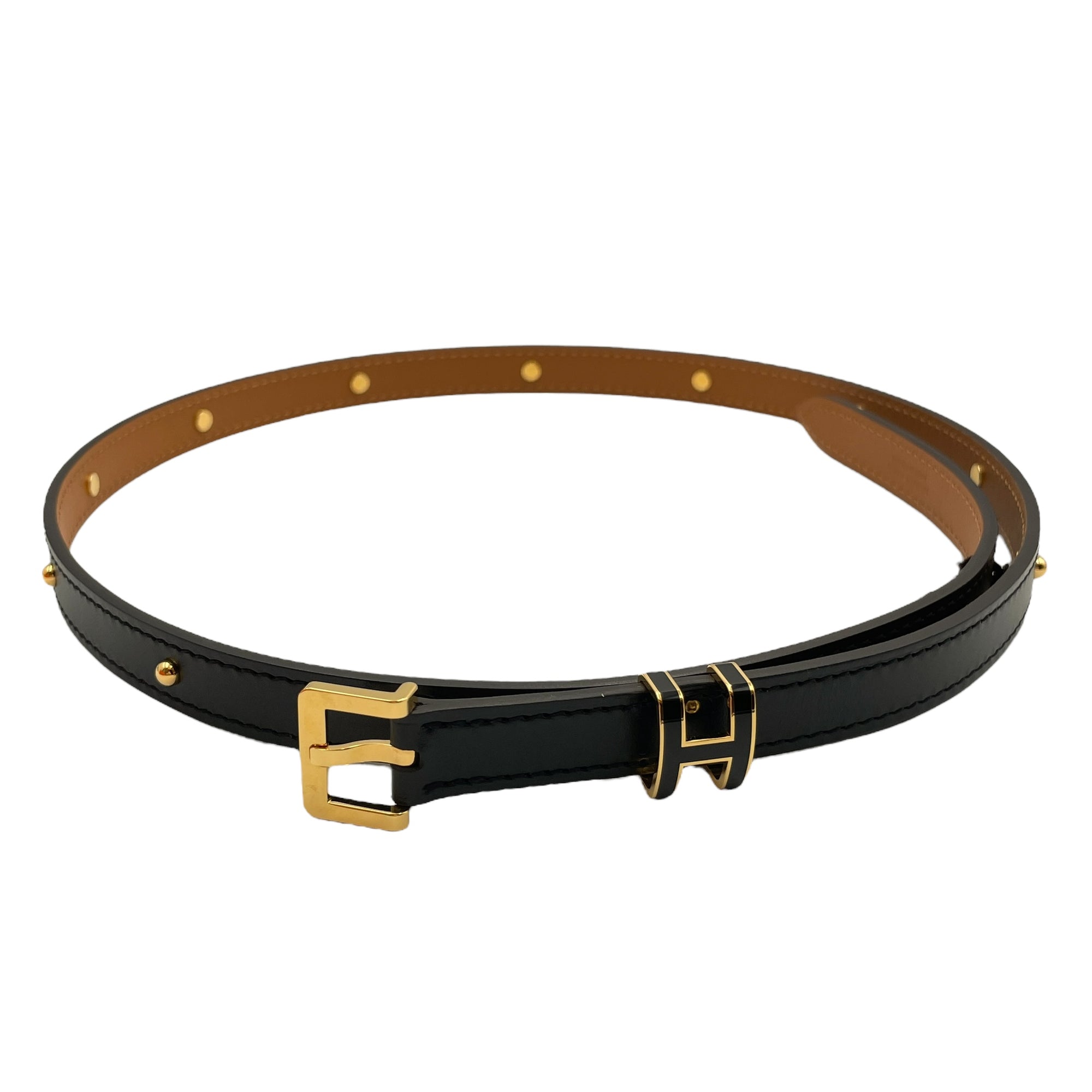 Pop H Cloutee 15 75 Black Belt in Veau Hunter, Gold hardware