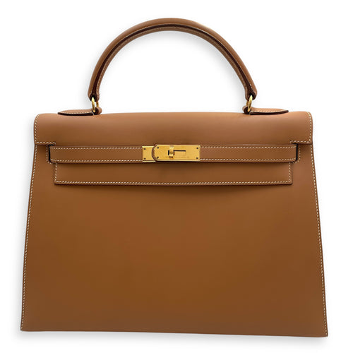 Sellier Kelly 32 Naturel in Vache, Gold hardware