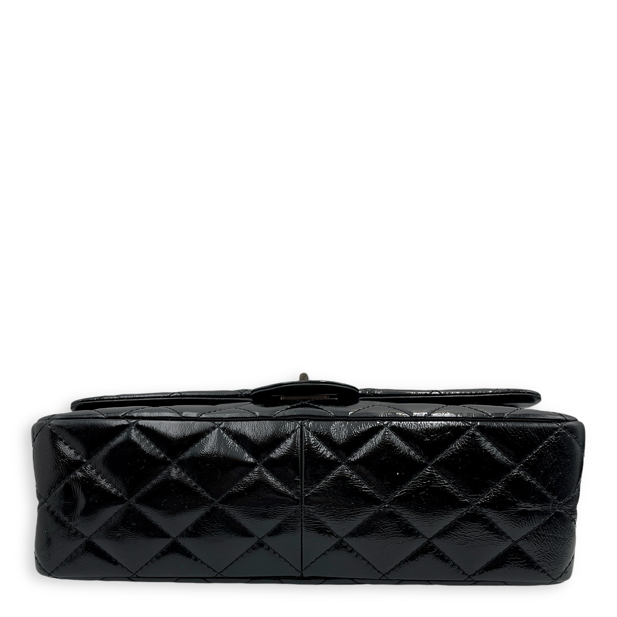 Quilted Reissue Flap 31x20x9cm Black Shoulder Bag in Patent Leather, Ruthenium-finish Brass hardware