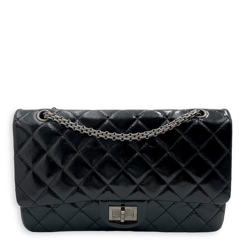 Quilted Reissue Flap 31x20x9cm Black Shoulder Bag in Patent Leather, Ruthenium-finish Brass hardware