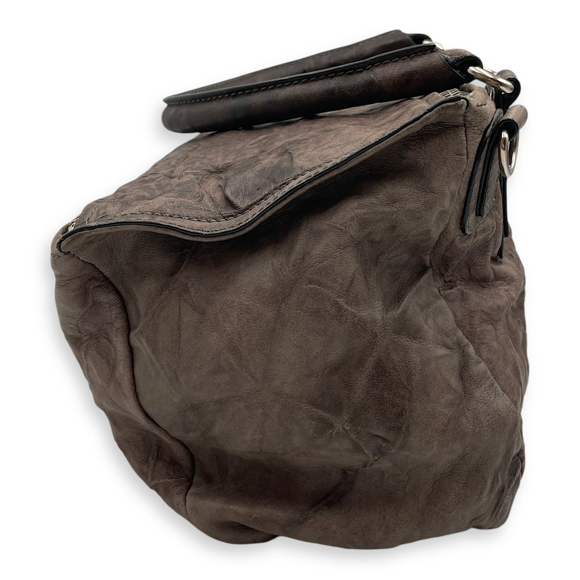 Pandora Medium Brown Shoulder Bag in Sheepskin, Silver hardware