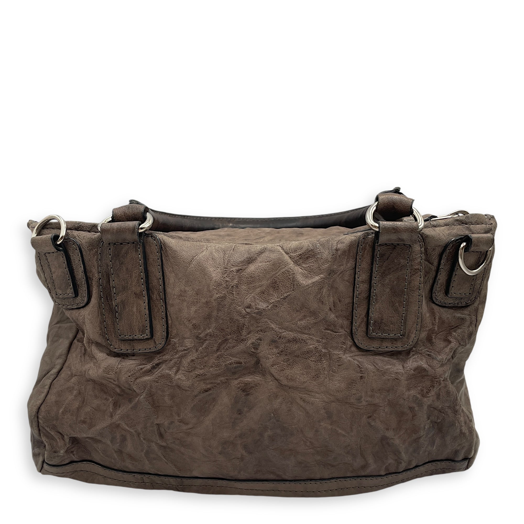 Pandora Medium Brown Shoulder Bag in Sheepskin, Silver hardware