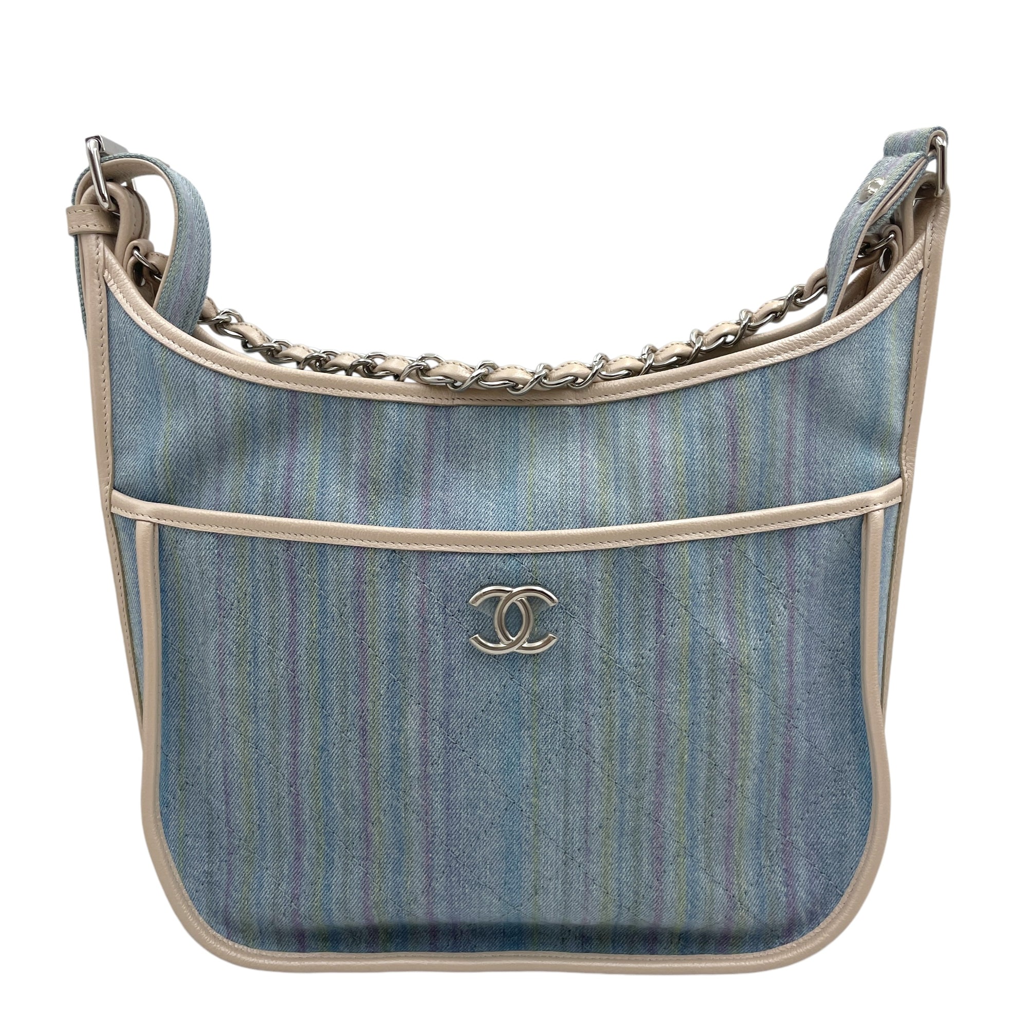 Jungle Stroll Hobo Light Blue, ivory, pink, yellow Crossbody Bag in Calfskin, Silver hardware