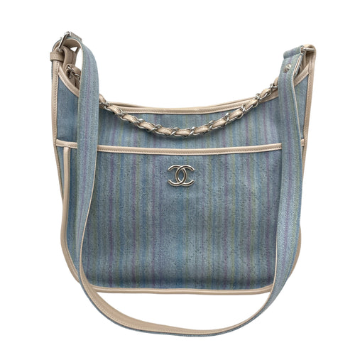 Jungle Stroll Hobo Light Blue, ivory, pink, yellow Crossbody Bag in Calfskin, Silver hardware