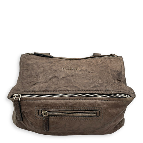 Pandora Medium Brown Shoulder Bag in Sheepskin, Silver hardware