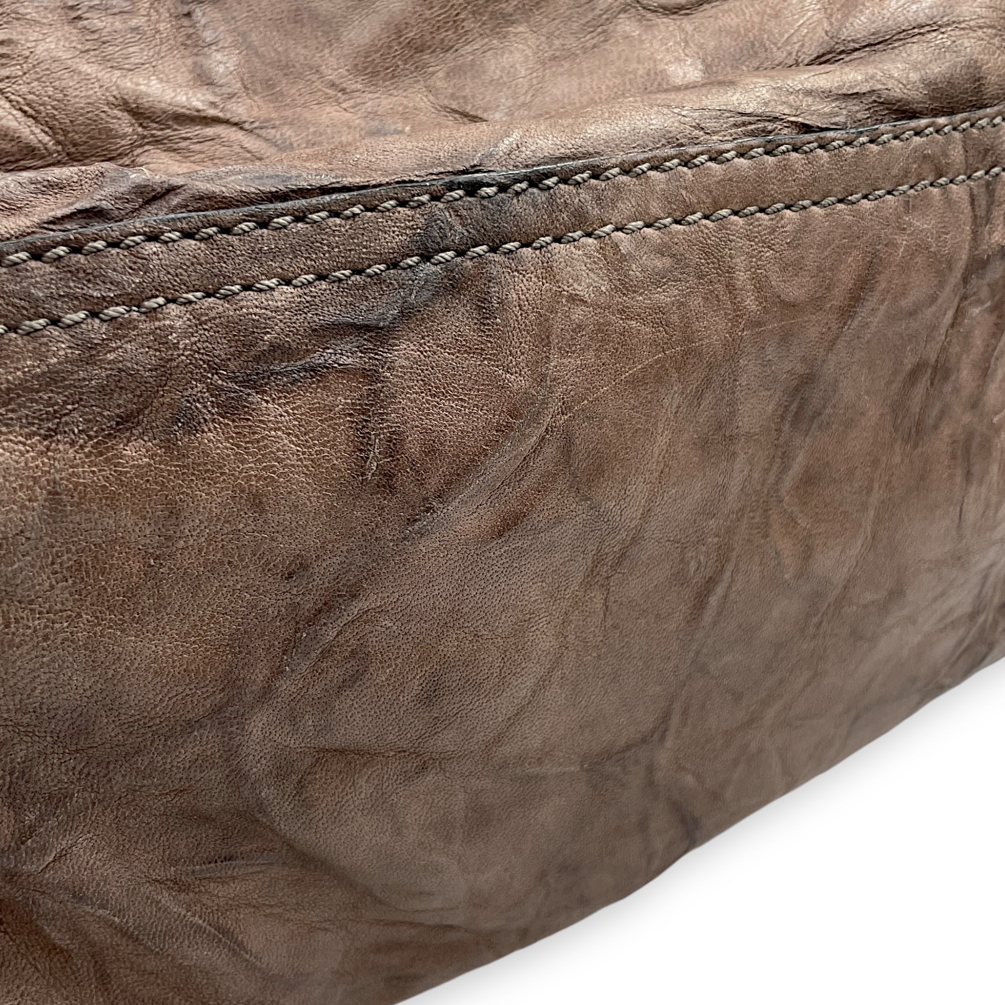 Pandora Medium Brown Shoulder Bag in Sheepskin, Silver hardware