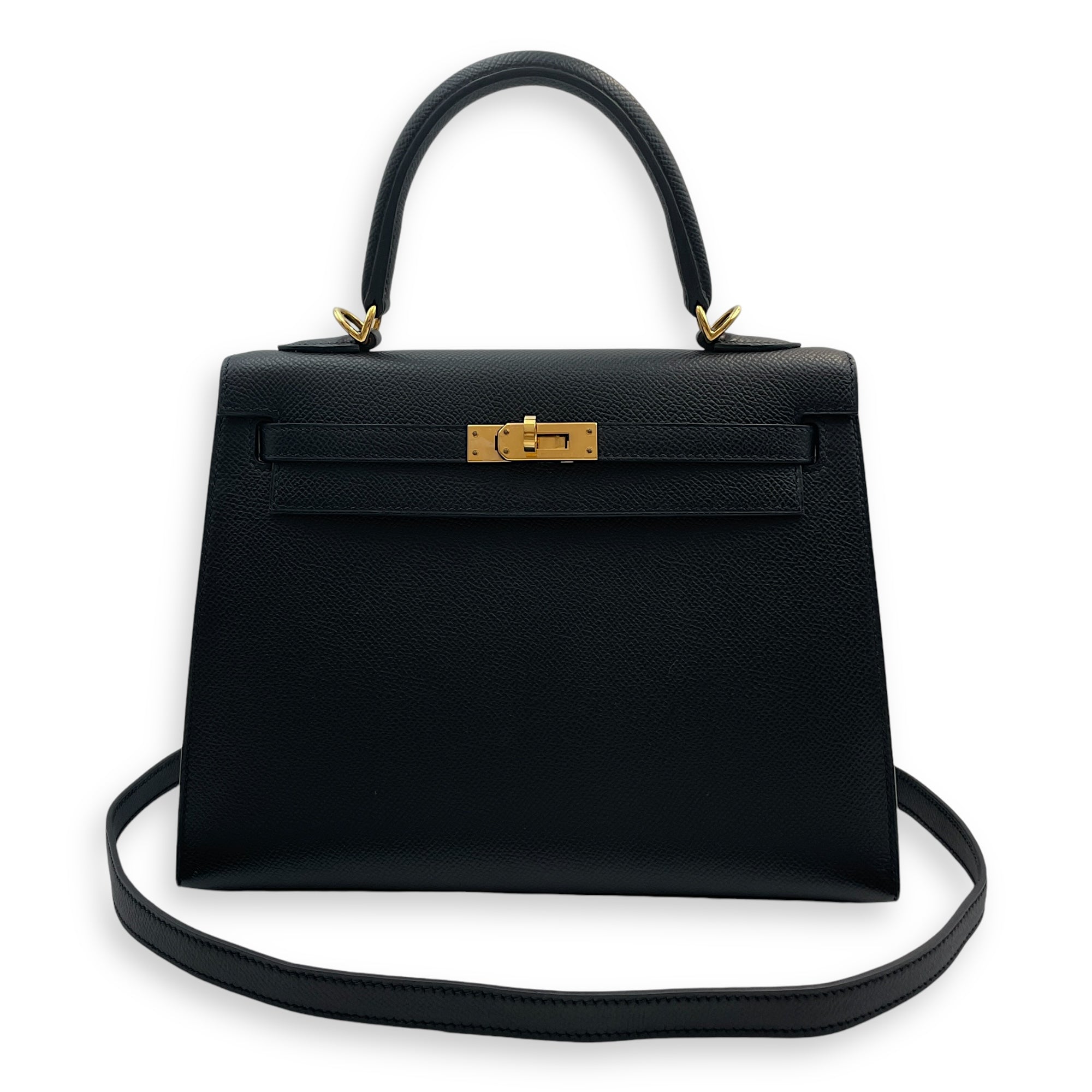 Sellier Kelly 25 Black in Epsom, Gold hardware