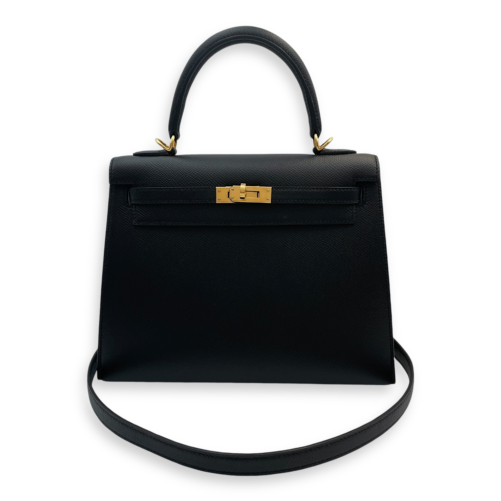 Sellier Kelly 25 Black in Epsom, Gold hardware