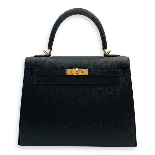 Sellier Kelly 25 Black in Epsom, Gold hardware