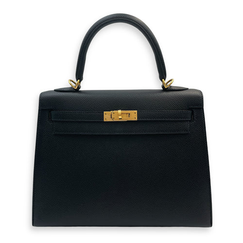 Sellier Kelly 25 Black in Epsom, Gold hardware