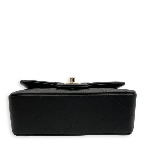 Rectangle Mini Black Crossbody Bag in Lambskin, Gold hardware