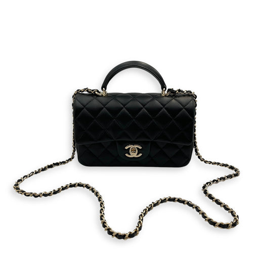 Rectangle Mini Black Crossbody Bag in Lambskin, Gold hardware