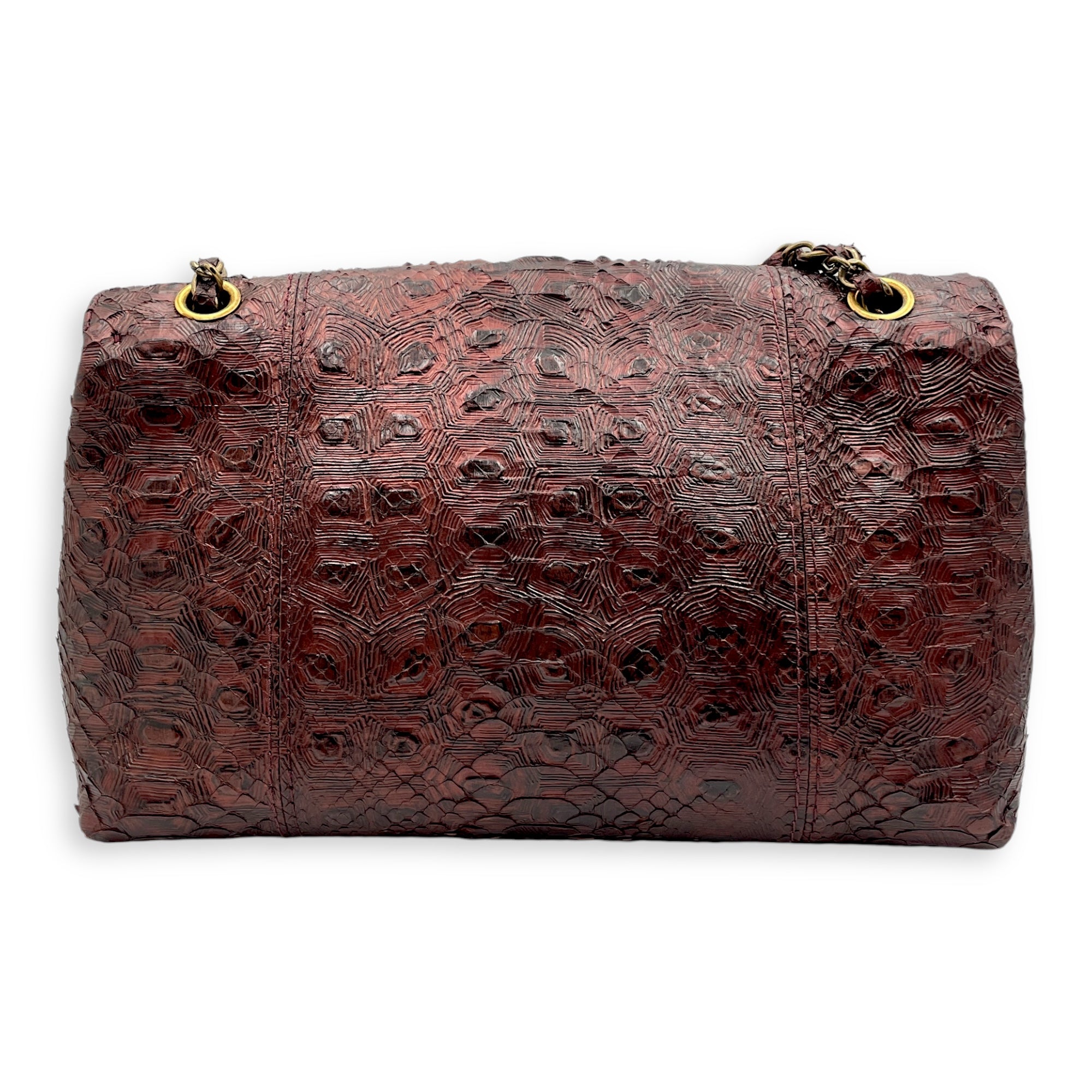 Seasonal Paris-Byzance Flap 29x18x12cm Burgundy Shoulder Bag in Python Leather, Gold hardware