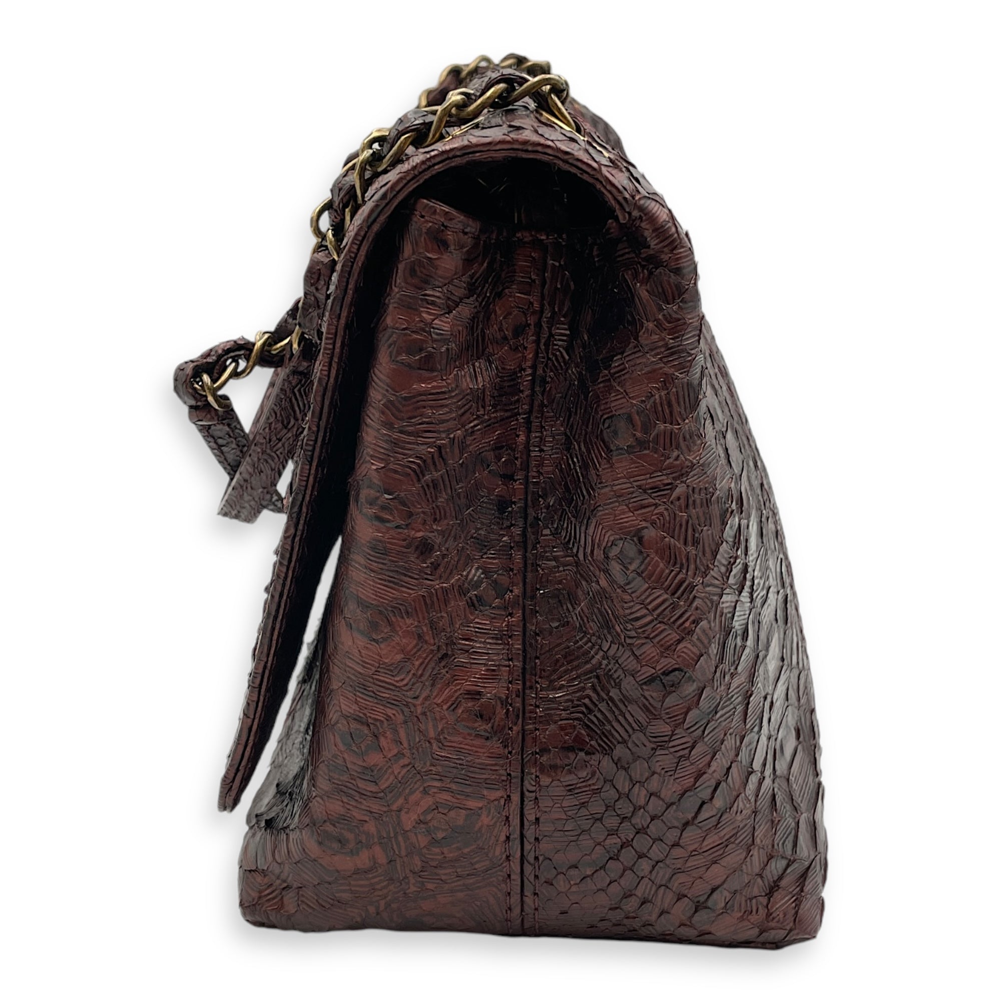 Seasonal Paris-Byzance Flap 29x18x12cm Burgundy Shoulder Bag in Python Leather, Gold hardware