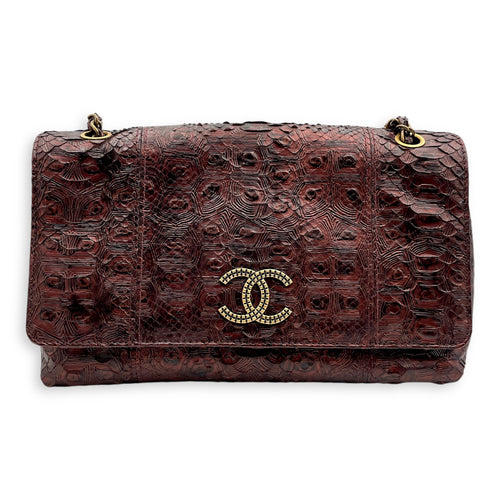 Seasonal Paris-Byzance Flap 29x18x12cm Burgundy Shoulder Bag in Python Leather, Gold hardware